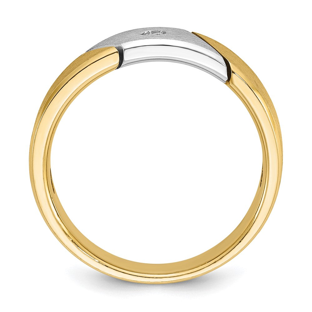 14k Two-tone IBGoodman Men's Polished and Satin Diamond Complete Ring