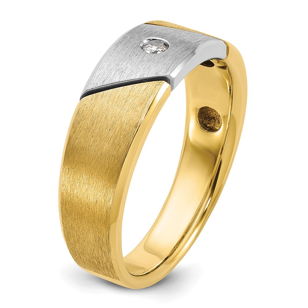14k Two-tone IBGoodman Men's Polished and Satin Diamond Complete Ring