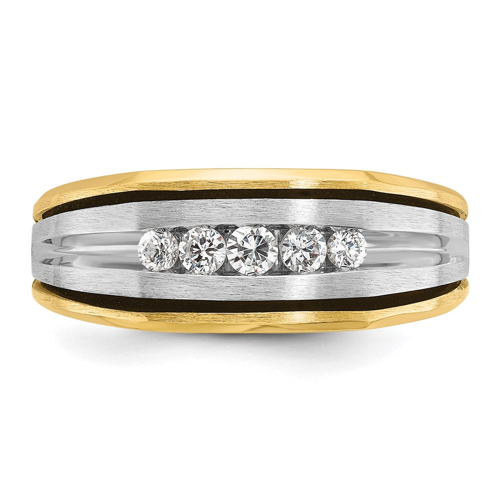 14k Two-tone IBGoodman Men's Polished Satin & Grooved Ring Mounting
