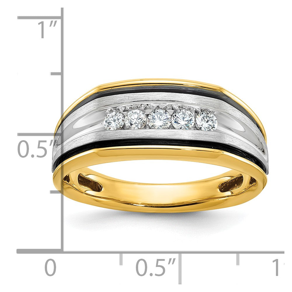 14k Two-tone IBGoodman Men's Polished Satin & Grooved Ring Mounting