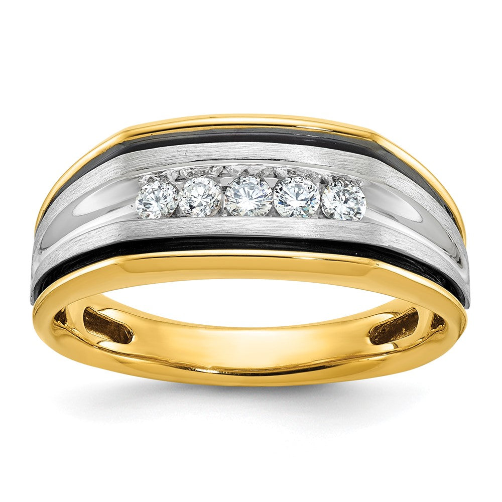 14k Two-tone IBGoodman Men's Polished Satin & Grooved Ring Mounting