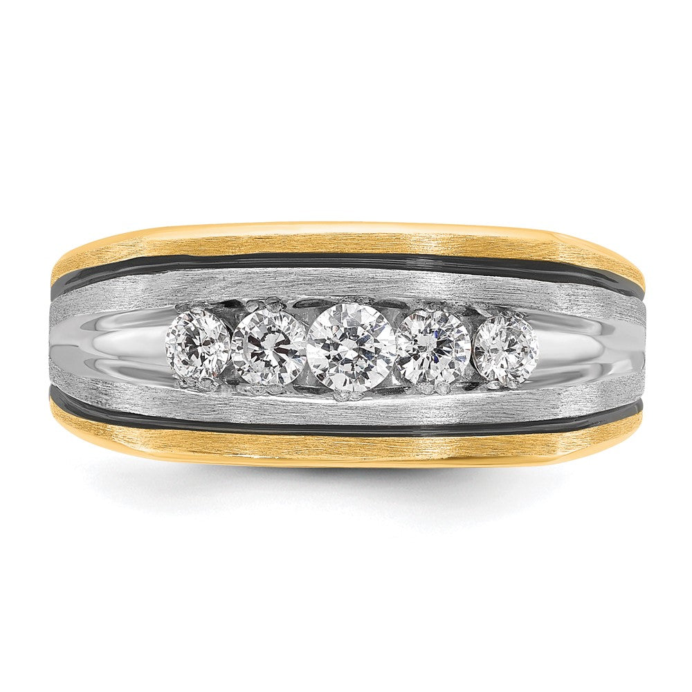 10ktt w/ Black RH IBGoodman Men's Polished/Satin 5-Stone Diamond Ring