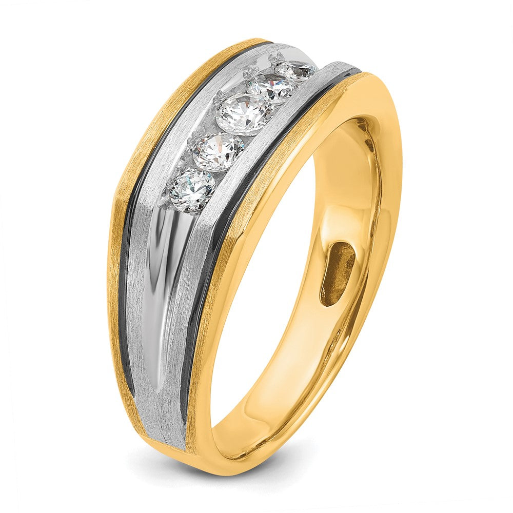 10ktt w/ Black RH IBGoodman Men's Polished/Satin 5-Stone Diamond Ring