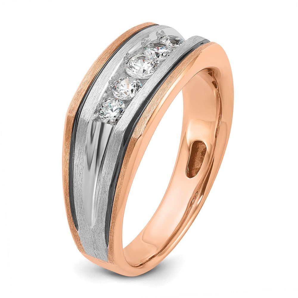 14k White/Rose Gold w/Black RH IBGoodman Men's Satin 5-Stone Dia Ring