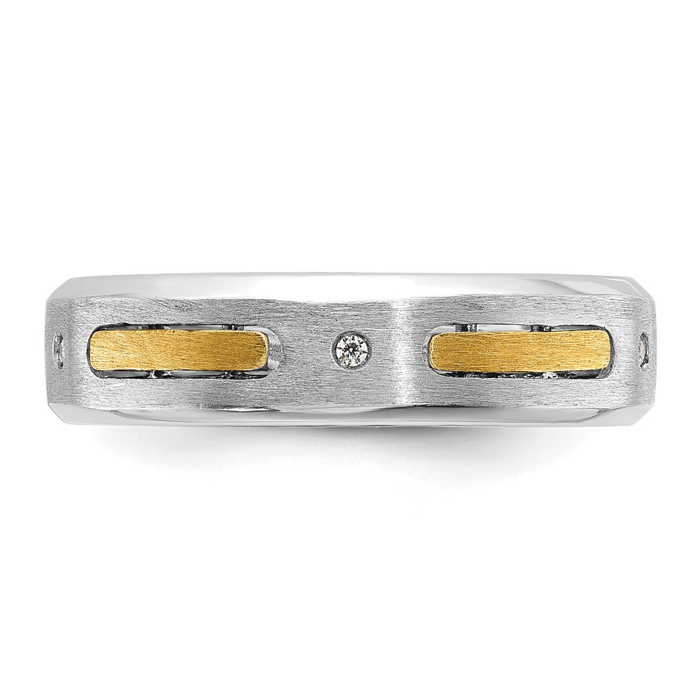 14k Two-tone IBGoodman Men's Polished and Satin Diamond Complete Ring