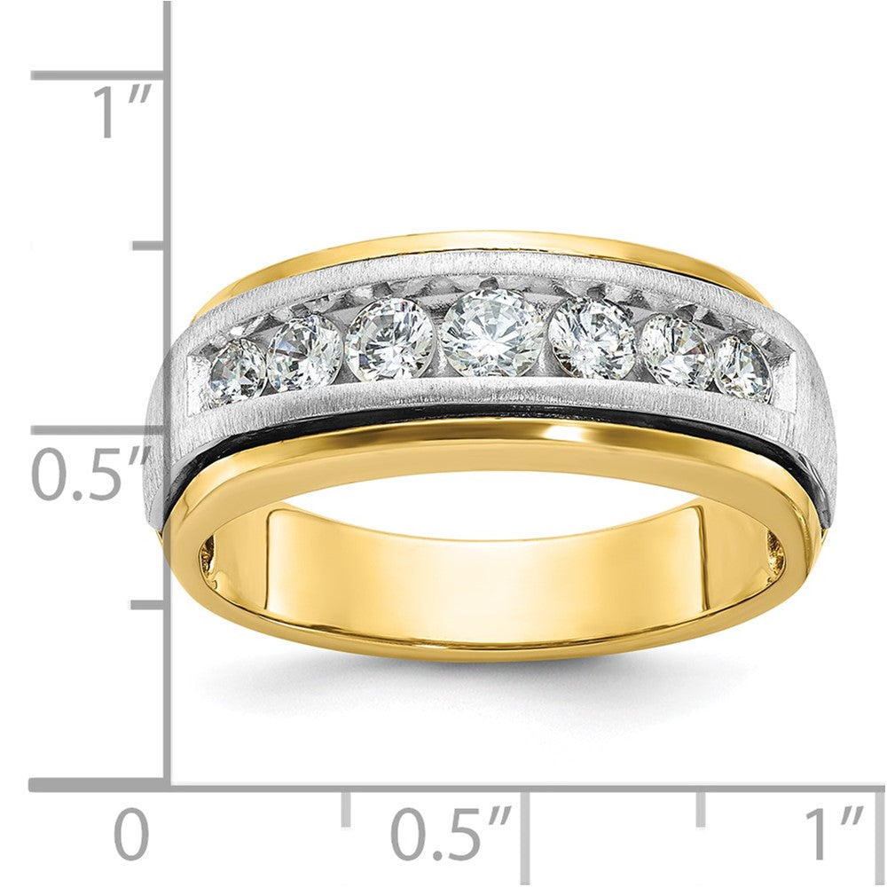 14k Two-tone IBGoodman Men's Polished & Satin 7-Stone Diamond Ring