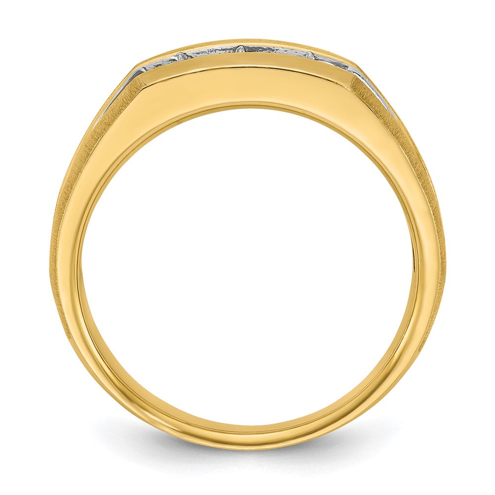 14k IBGoodman Men's Polished Satin and Grooved 3-Stone Ring Mounting