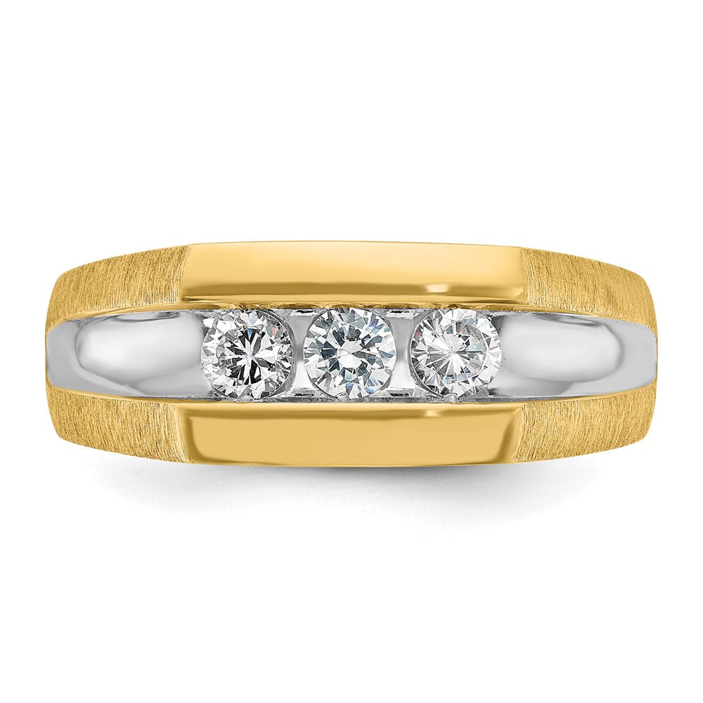 14k w/ White RH IBGoodman Men's Polished/Satin 3-Stone Diamond Ring