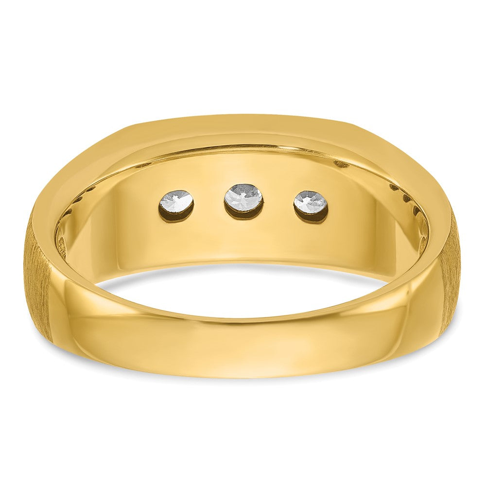14k IBGoodman Men's Polished Satin and Grooved 3-Stone Ring Mounting