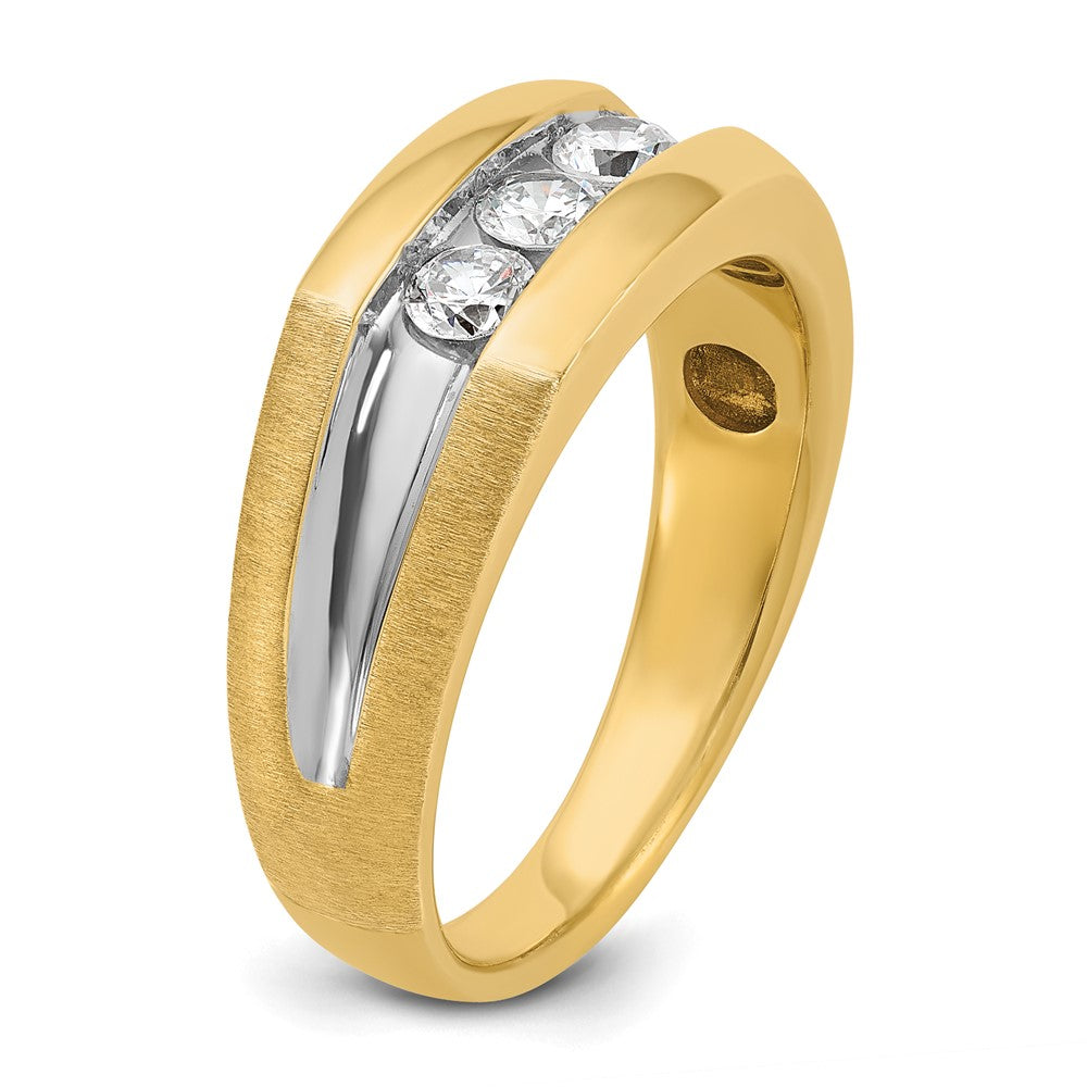 14k IBGoodman Men's Polished Satin and Grooved 3-Stone Ring Mounting