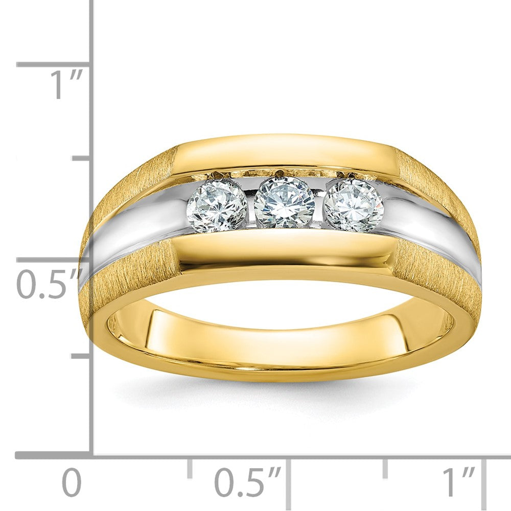 14k w/ White RH IBGoodman Men's Polished/Satin 3-Stone Diamond Ring