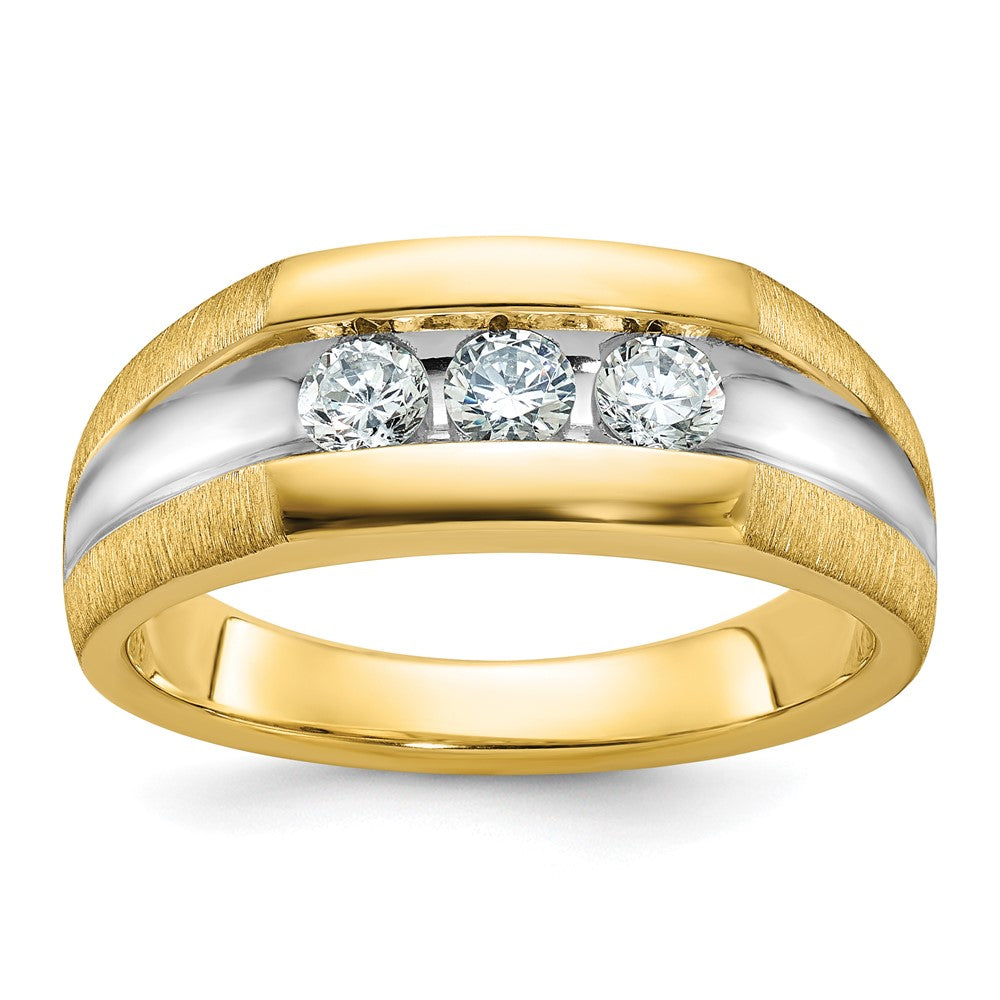 14k IBGoodman Men's Polished Satin and Grooved 3-Stone Ring Mounting