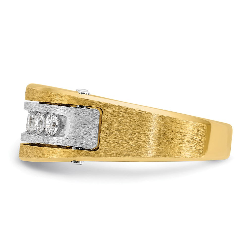 14k Two-tone IBGoodman Men's Polished Satin & Grooved Diamond Ring