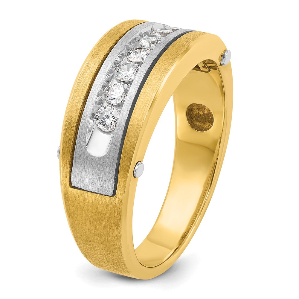 14k Two-tone IBGoodman Men's Polished Satin & Grooved Diamond Ring