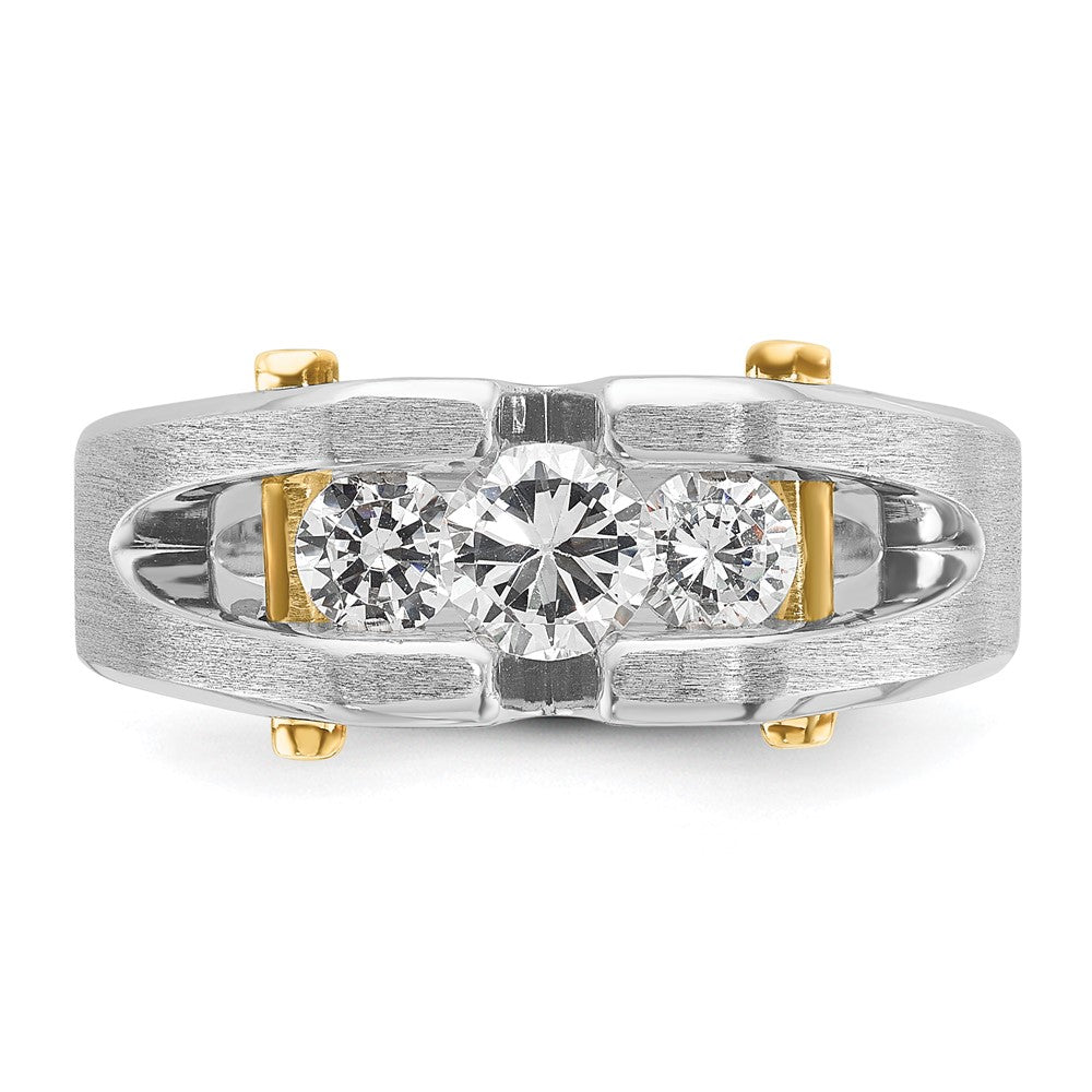 10ktt IBGoodman Men's Polished Satin & Cut-Out 3-Stone Diamond Ring