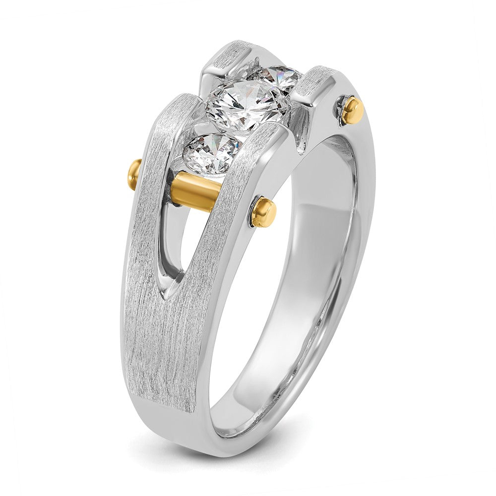 10ktt IBGoodman Men's Polished Satin & Cut-Out 3-Stone Ring Mounting
