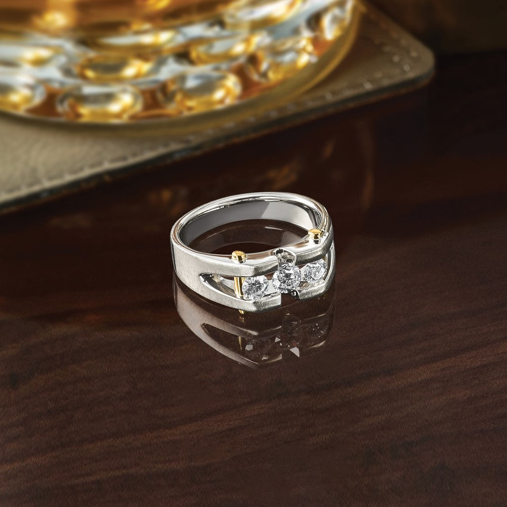 14ktt IBGoodman Men's Polished Satin & Cut-Out 3-Stone Ring Mounting