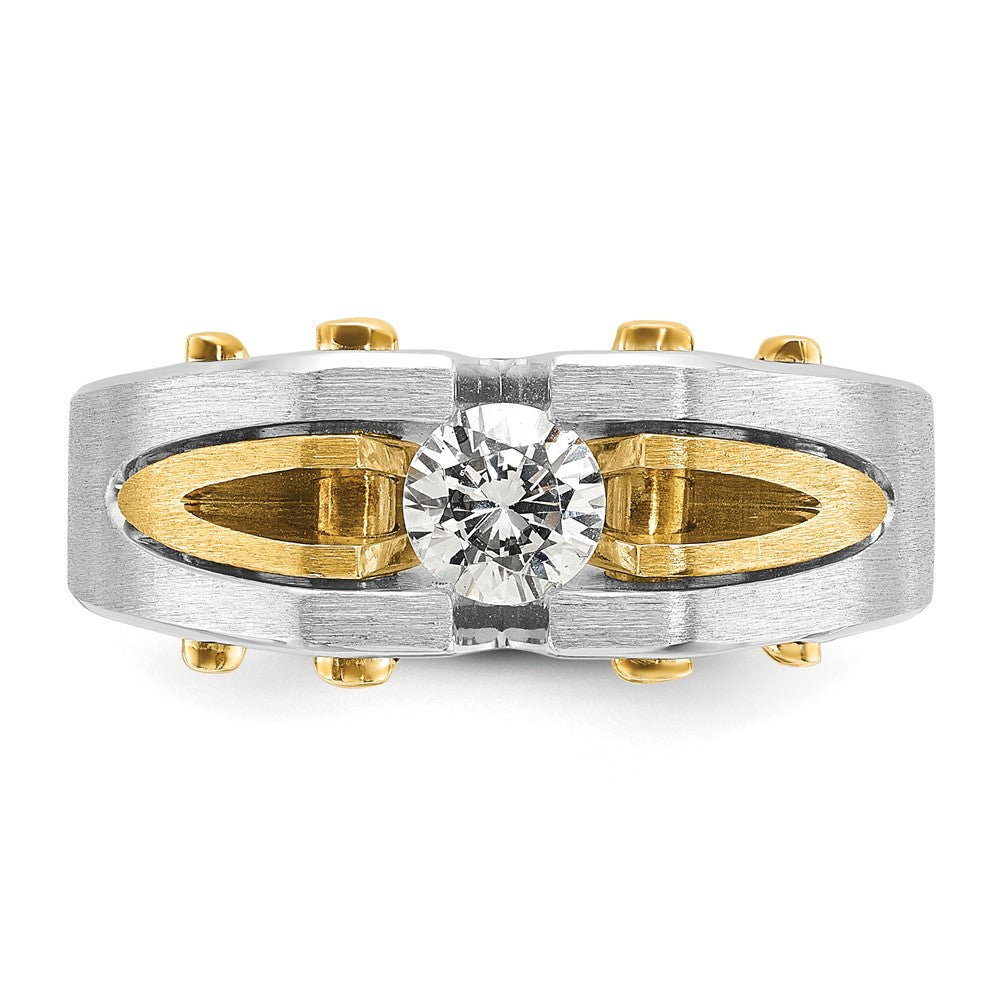 14k Two-tone IBGoodman Men's Polished and Satin Diamond Complete Ring