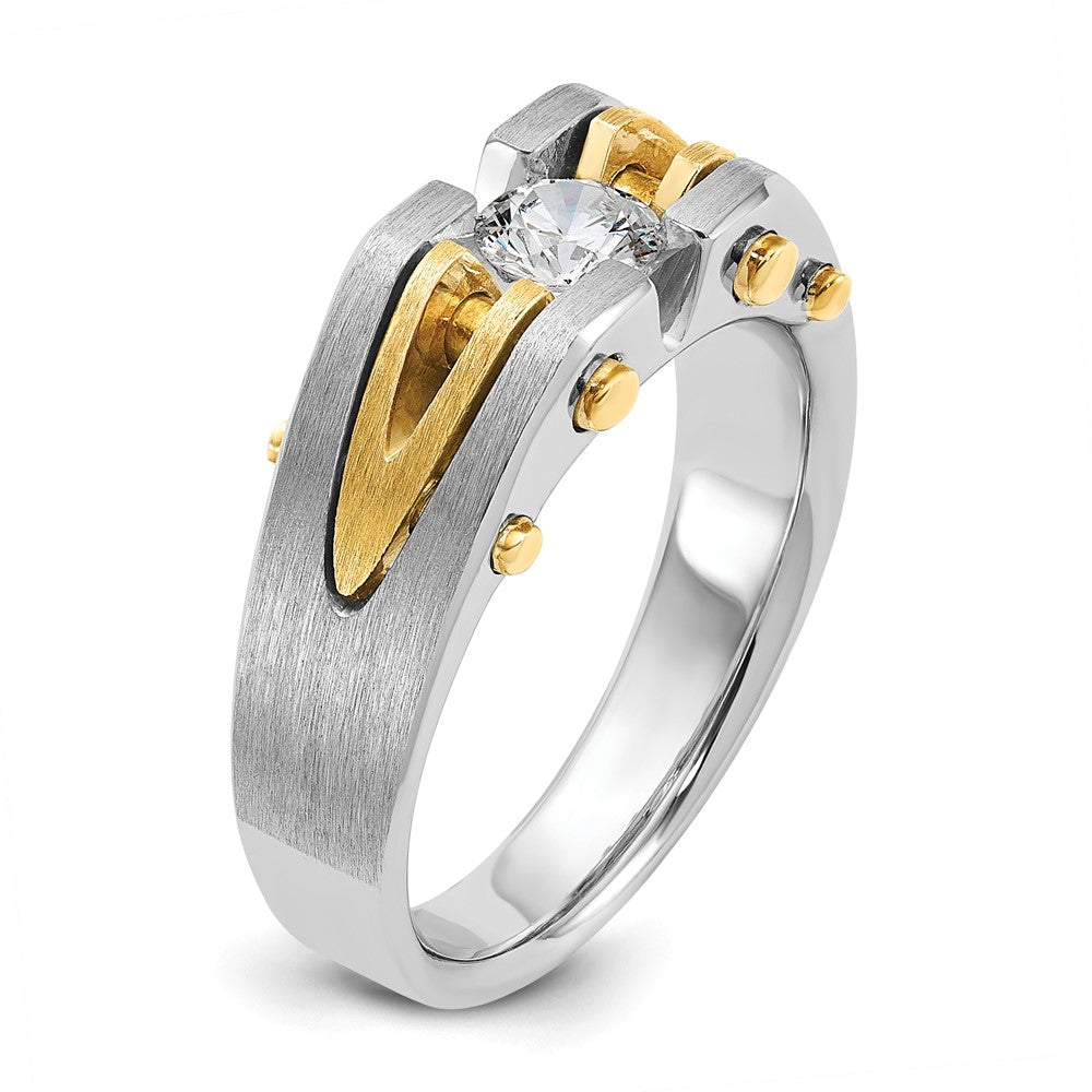 14k Two-tone IBGoodman Men's Polished and Satin Diamond Complete Ring