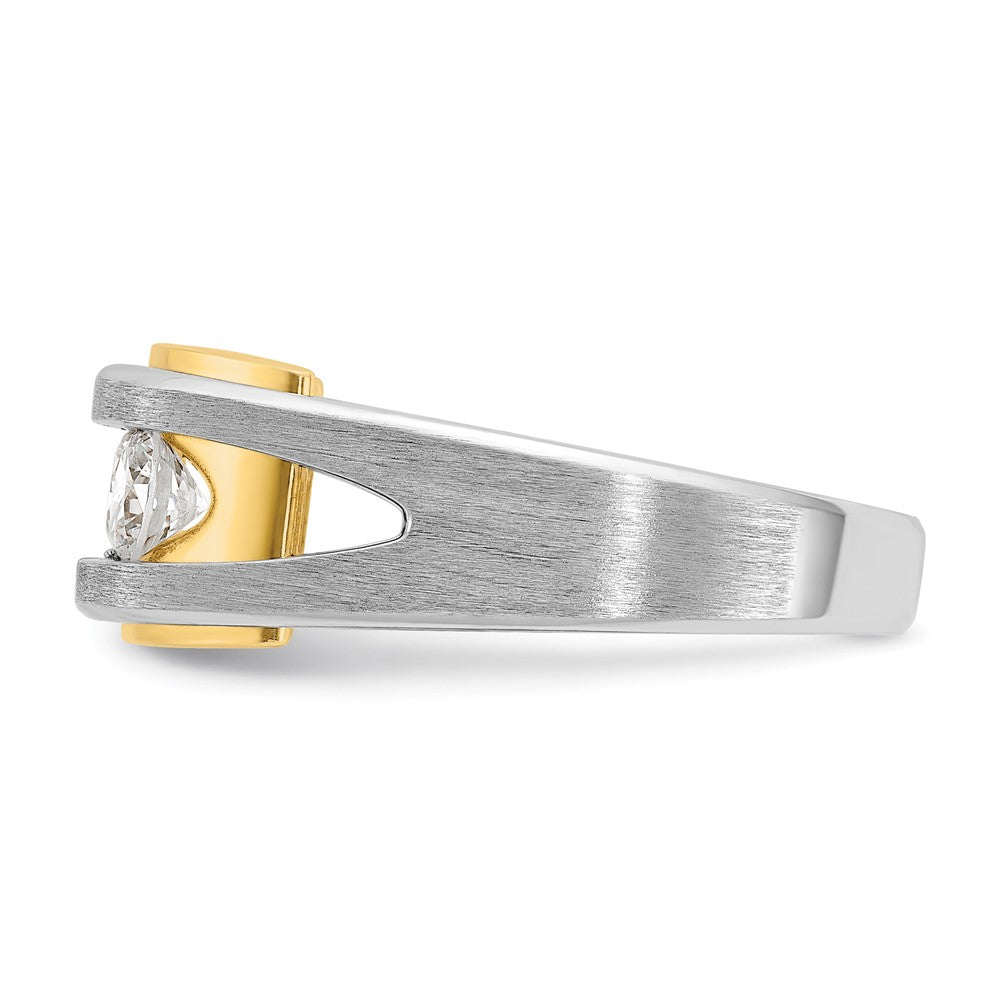 14k Two-tone IBGoodman Men's Polished & Satin 3-Stone Diamond Ring