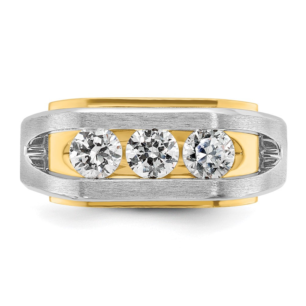 14k Two-tone IBGoodman Men's Polished & Satin 3-Stone Diamond Ring