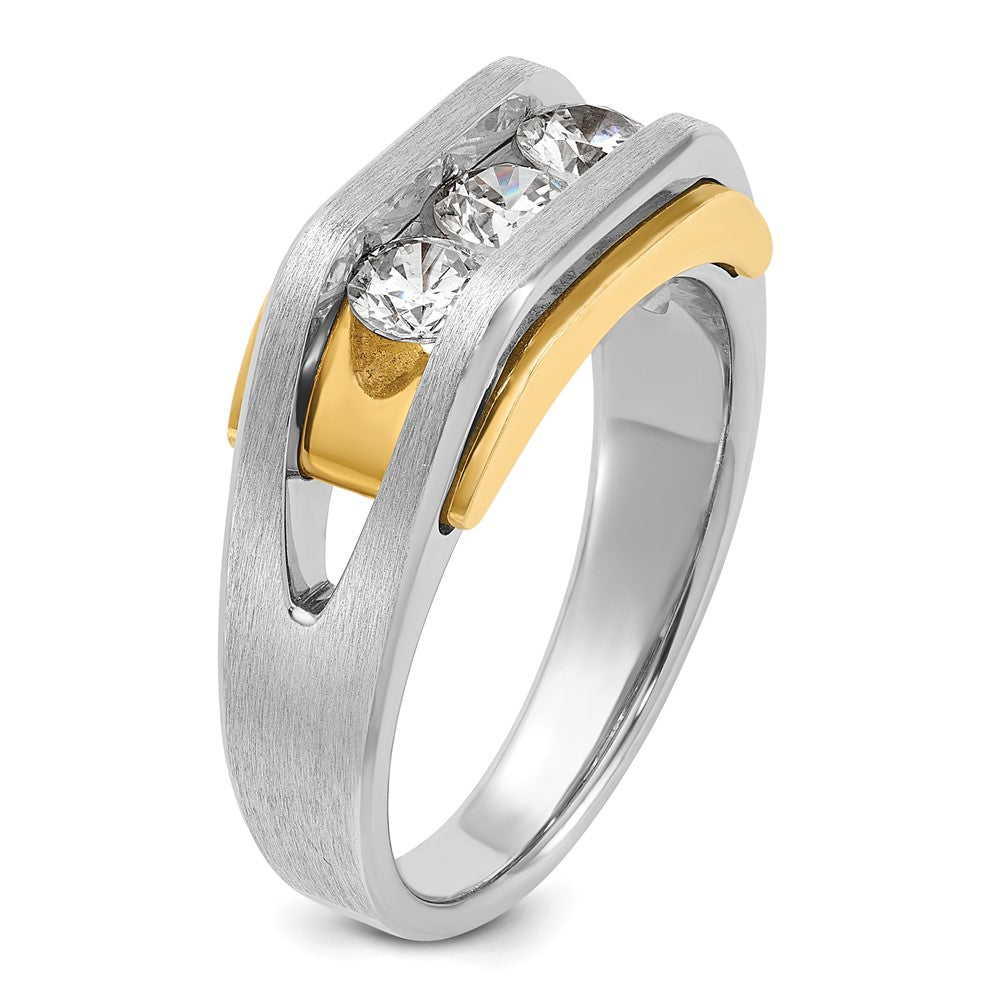 14k Two-tone IBGoodman Men's Polished and Satin 3-Stone Ring Mtg