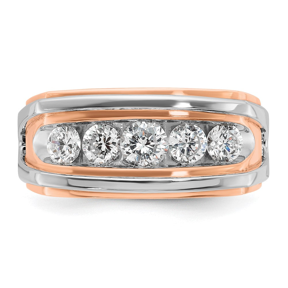 14k White/Rose Gold IBGoodman Men's Polish/Cut-Out 5-Stone Ring Mtg