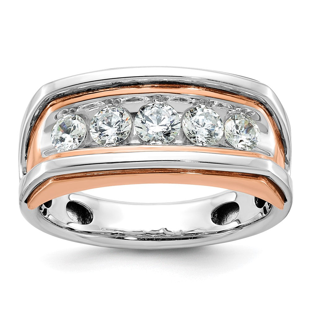 14k White/Rose Gold IBGoodman Men's Polish/Cut-Out 5-Stone Ring Mtg