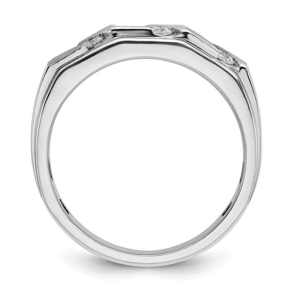 14k White Gold IBGoodman Men's Polished and Satin Diamond Ring