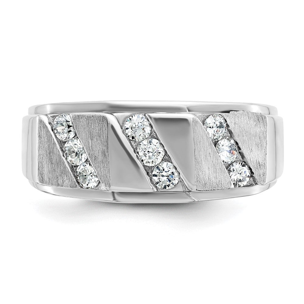 14k White Gold IBGoodman Men's Polished and Satin Diamond Ring