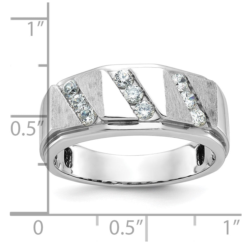 14k White Gold IBGoodman Men's Polished and Satin Diamond Ring