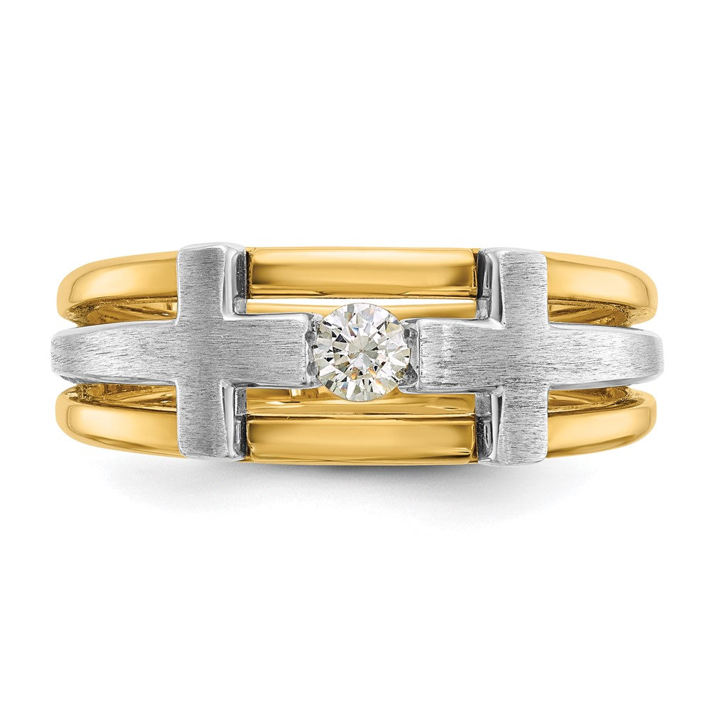 10k Two-tone IBGoodman Men's Polished Satin & Cut-Out Dia Cross Ring