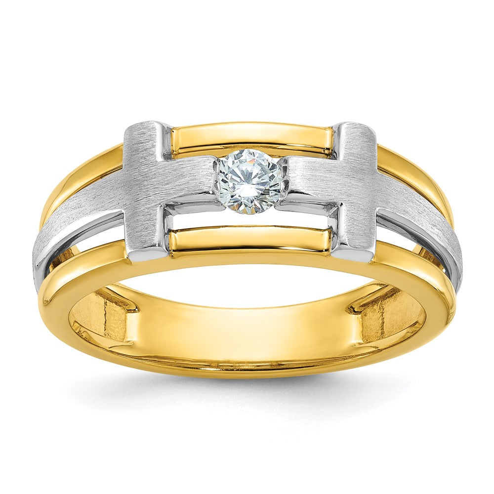 10k Two-tone IBGoodman Men's Polished Satin & Cut-Out Cross Ring Mtg