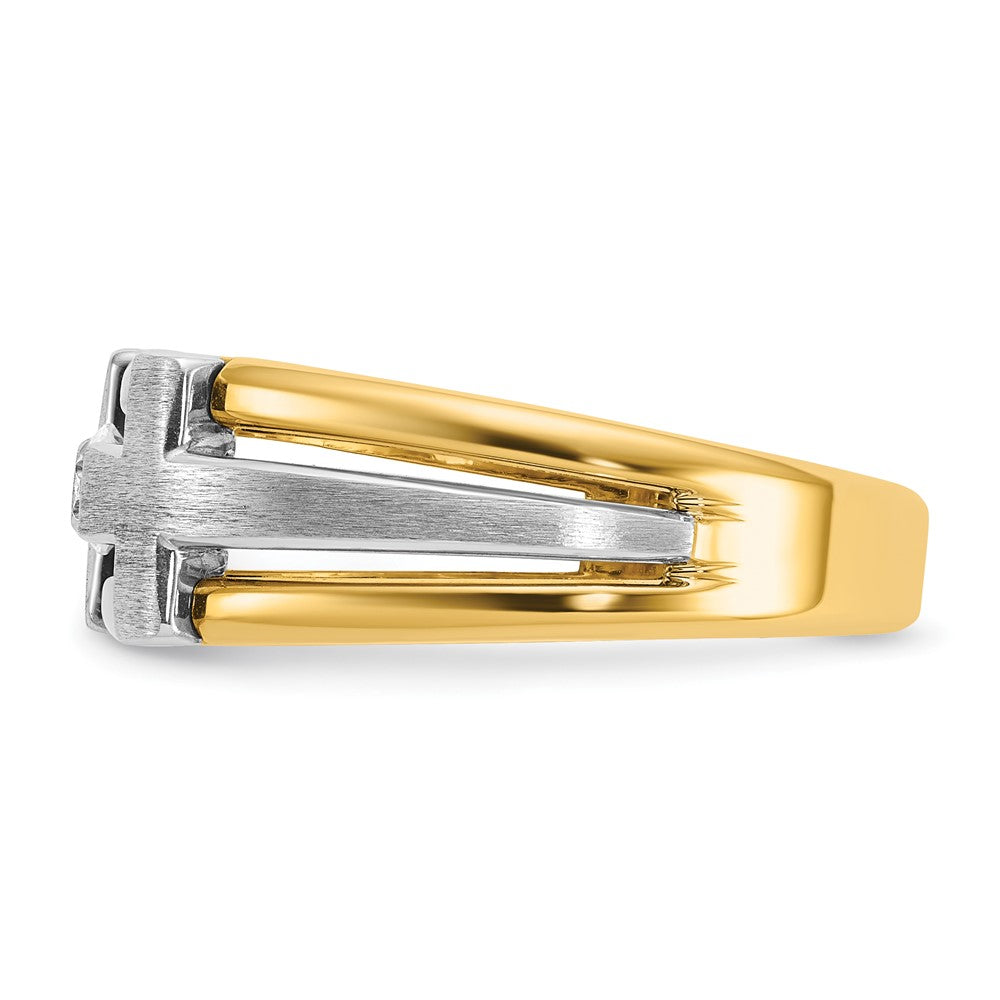 14k Two-tone IBGoodman Men's Polished Satin & Cut-Out Cross Ring Mtg