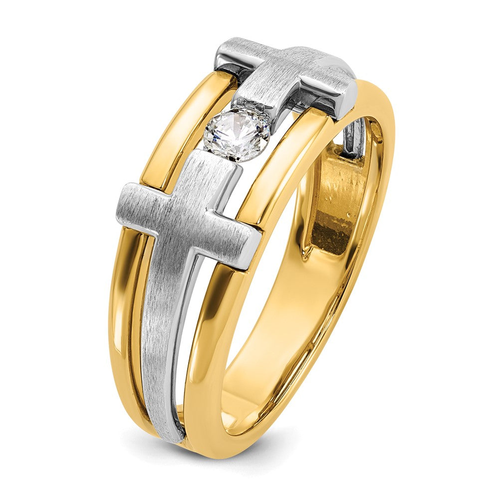 14k Two-tone IBGoodman Men's Polished Satin & Cut-Out Cross Ring Mtg