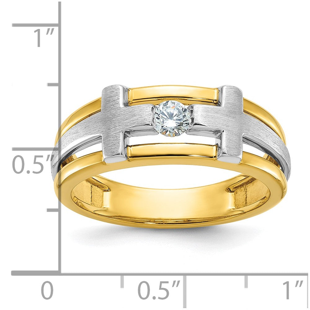14k Two-tone IBGoodman Men's Polished Satin & Cut-Out Cross Ring Mtg