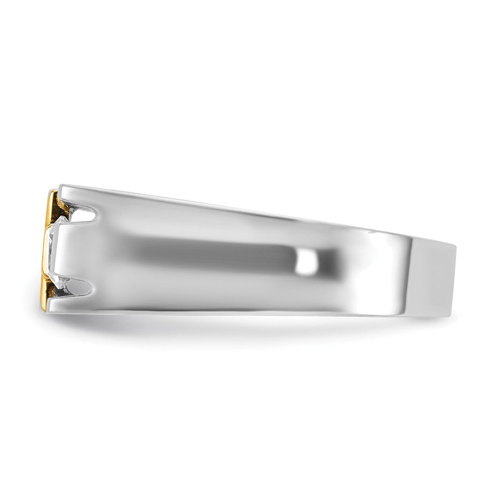 10k Two-tone IBGoodman Men's Polished Satin & Cut-Out Dia Cross Ring