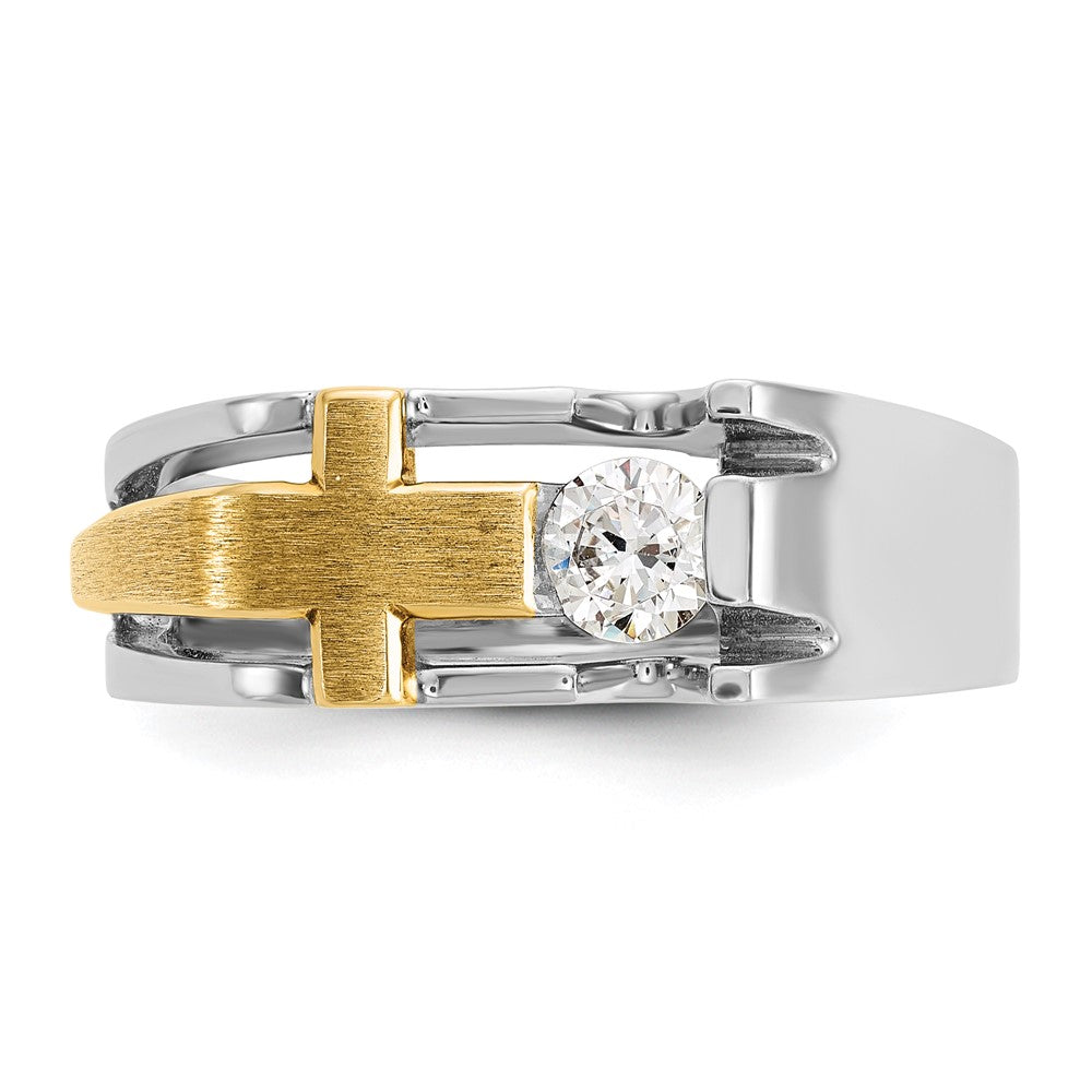 10k Two-tone IBGoodman Men's Polished Satin & Cut-Out Cross Ring Mtg