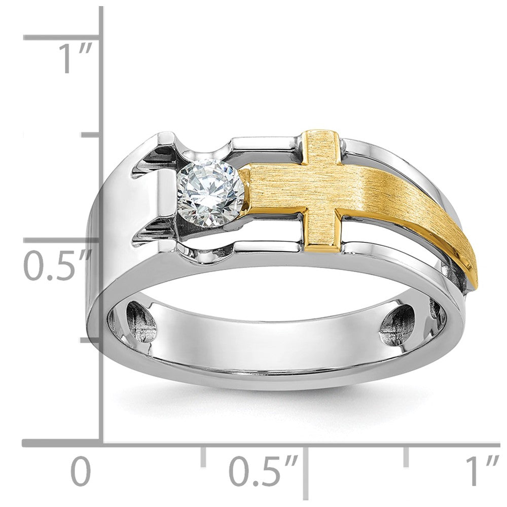 10k Two-tone IBGoodman Men's Polished Satin & Cut-Out Dia Cross Ring