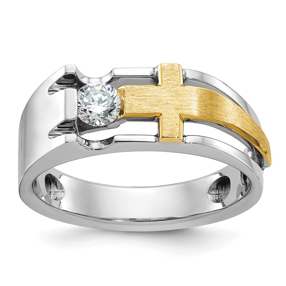 10k Two-tone IBGoodman Men's Polished Satin & Cut-Out Dia Cross Ring