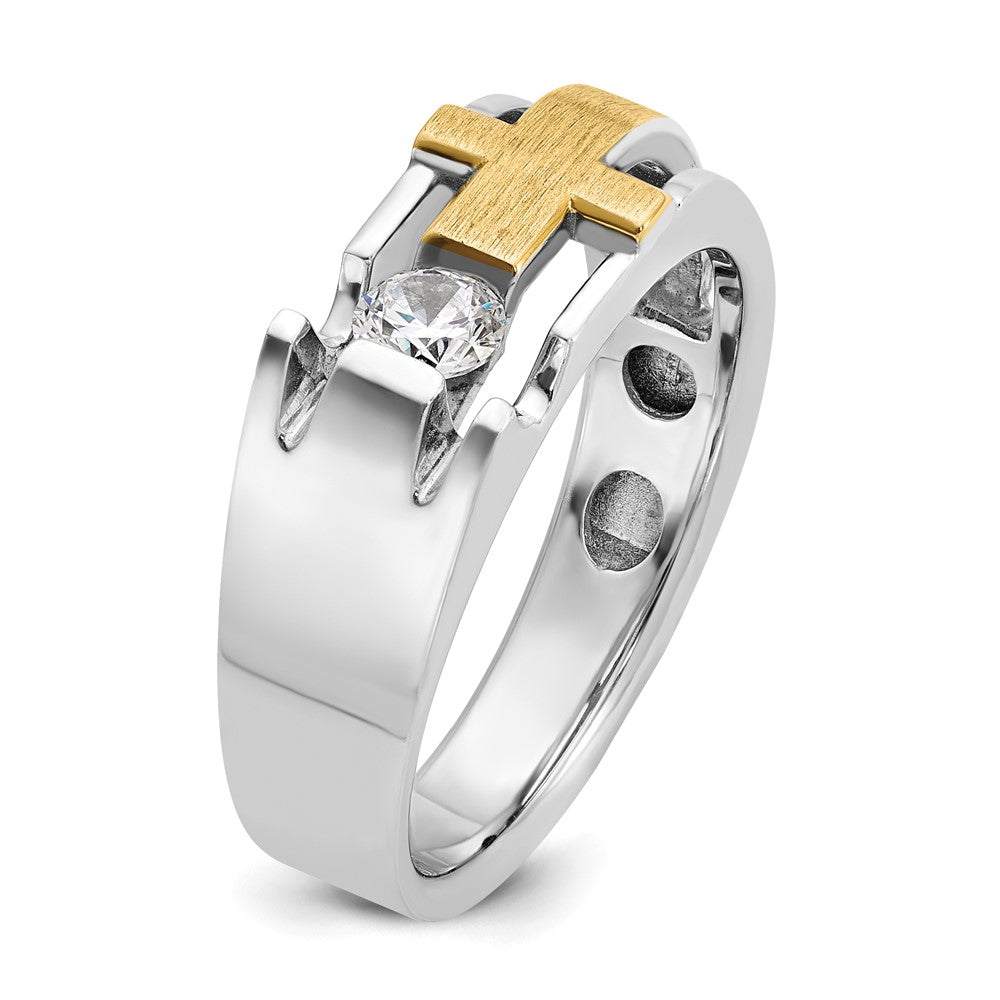 14k Two-tone IBGoodman Men's Polished Satin & Cut-Out Dia Cross Ring