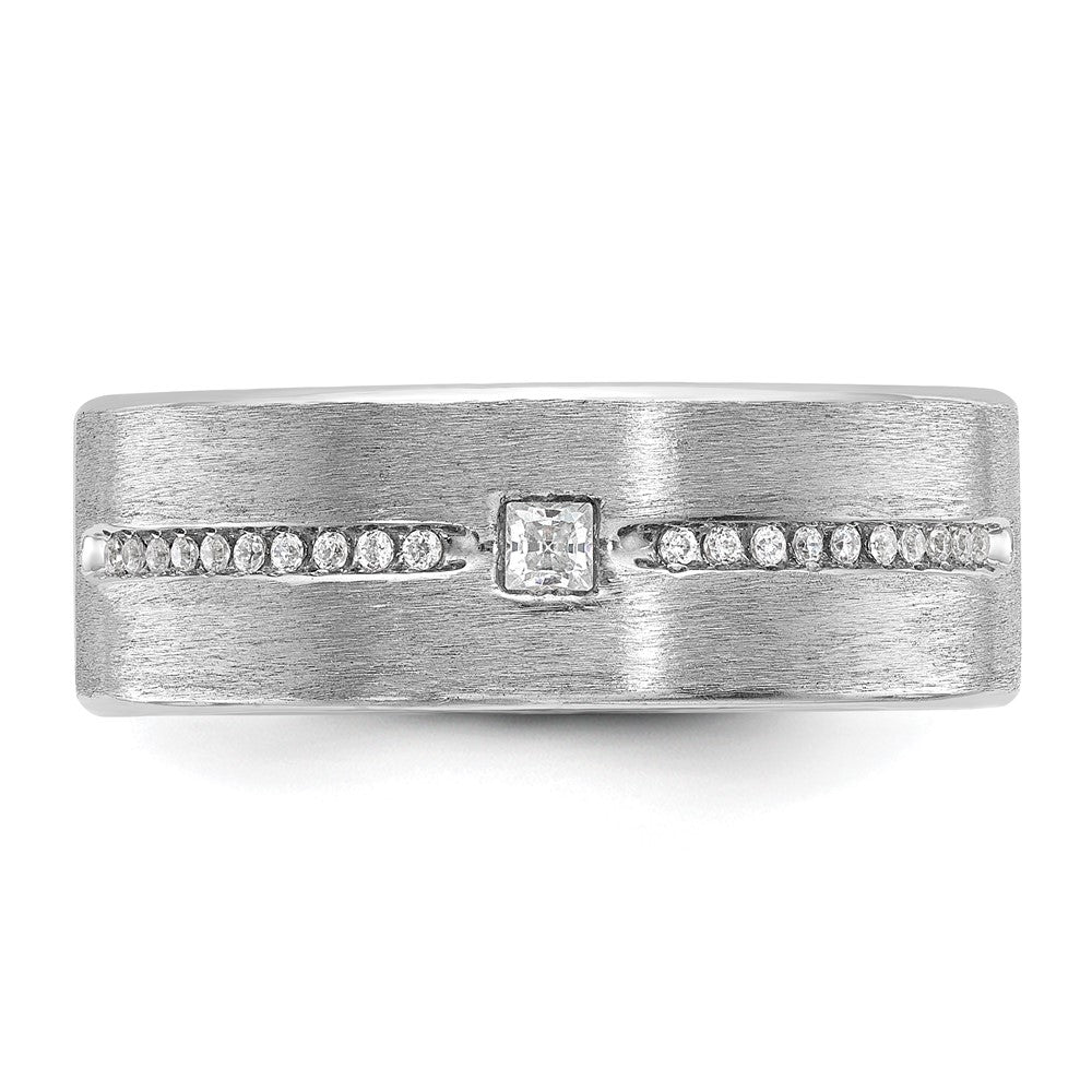 14k White Gold IBGoodman Men's Polished and Satin AA Diamond Ring