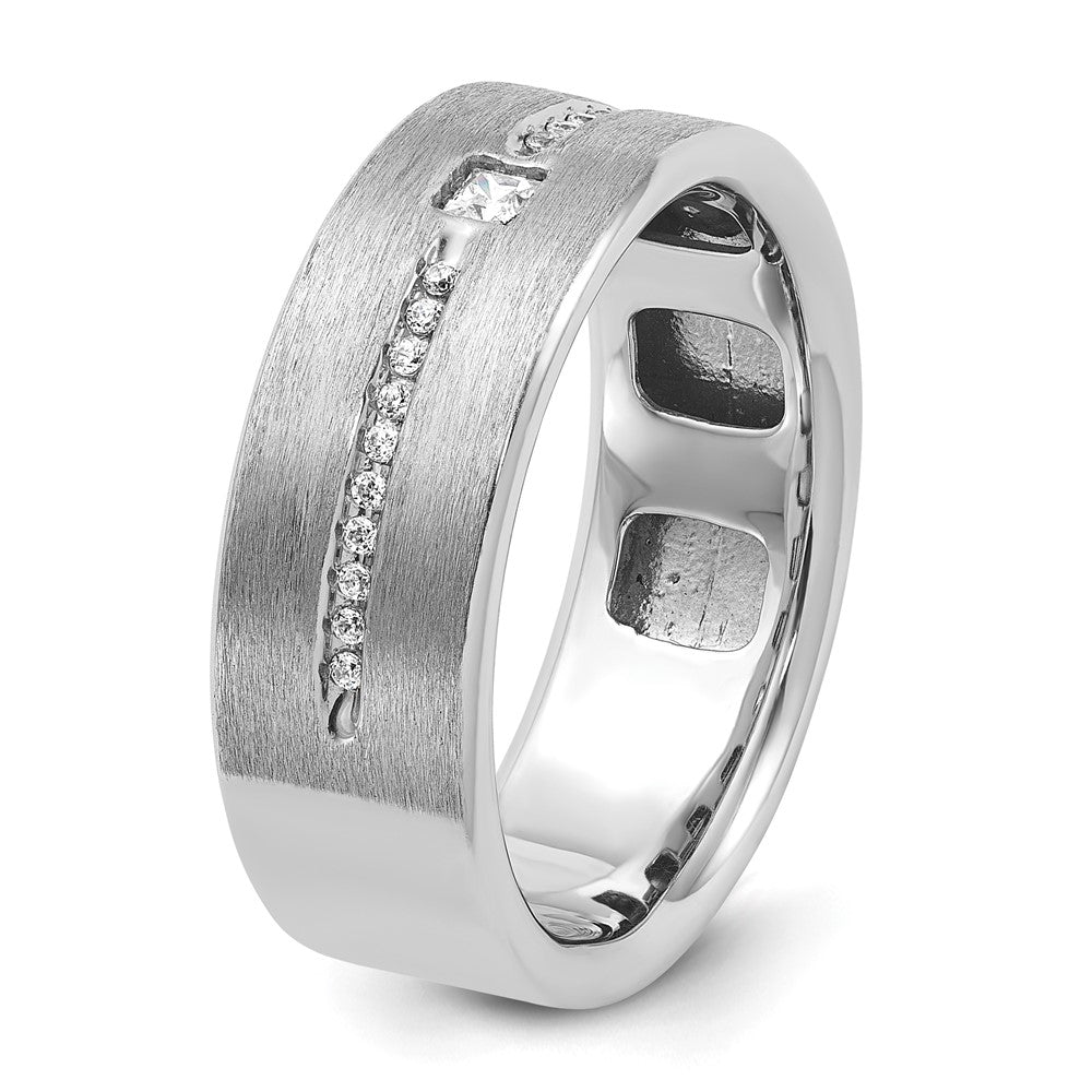 14k White Gold IBGoodman Men's Polished and Satin AA Diamond Ring