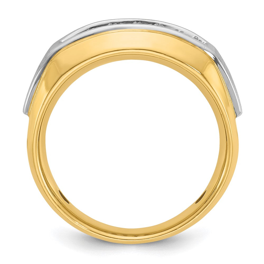 14k Two-tone IBGoodman Men's Polished and Satin 2-Row Diamond Ring