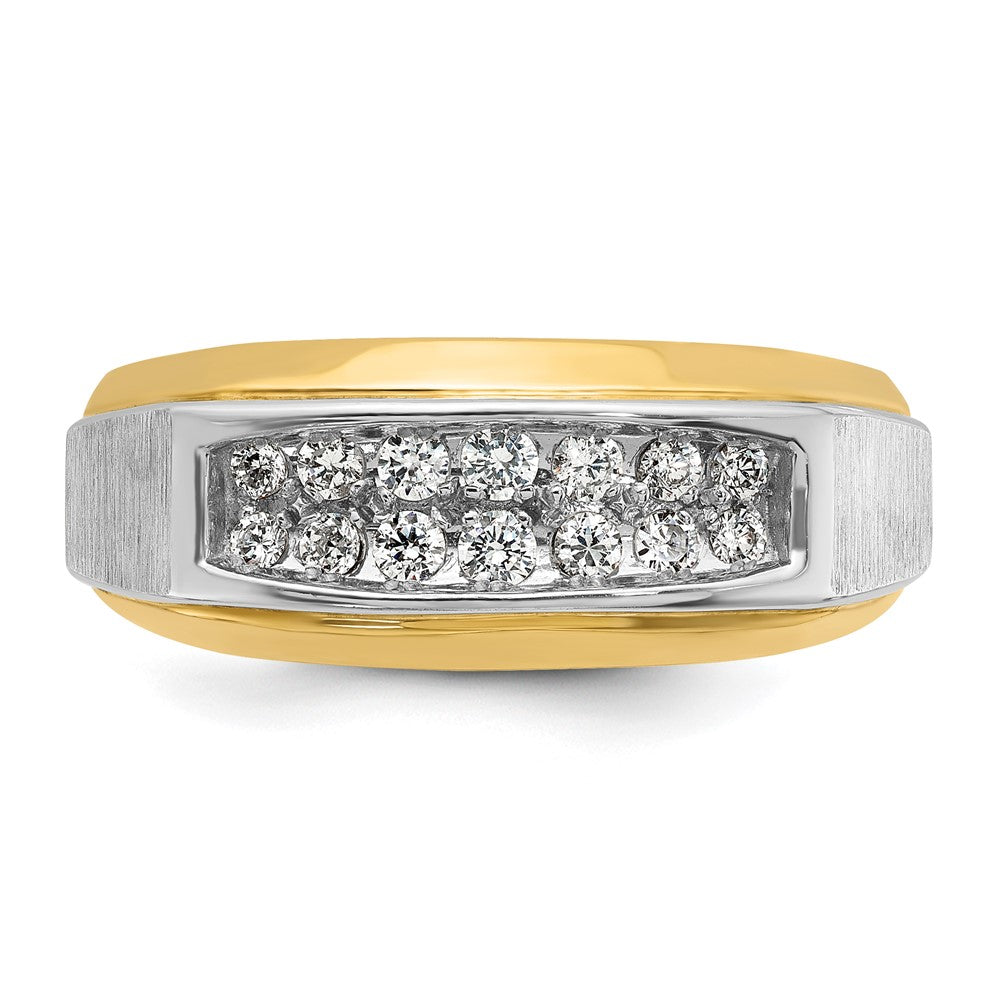14k Two-tone IBGoodman Men's Polished and Satin 2-Row Diamond Ring