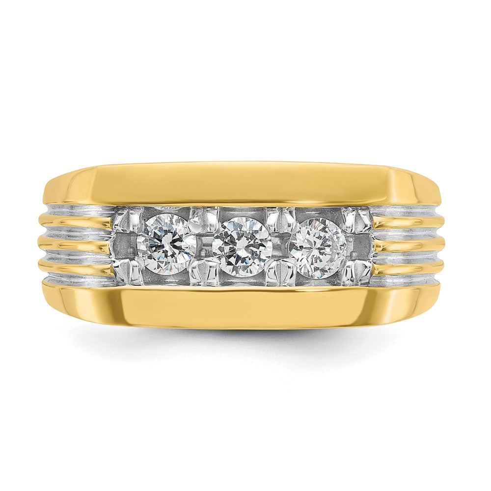 14k IBGoodman Men's Polished and Grooved 3-Stone Ring Mounting