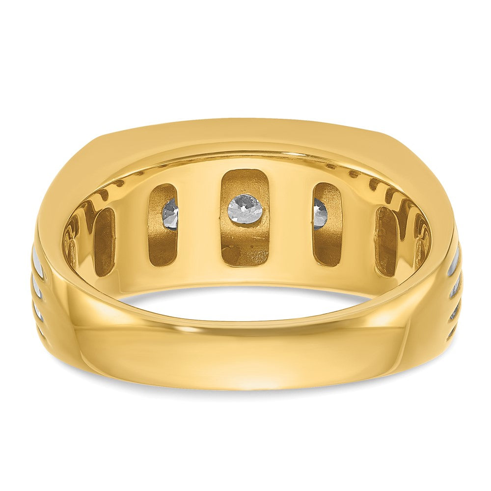 14k w/ White RH IBGoodman Men's Grooved 3-Stone Diamond Ring