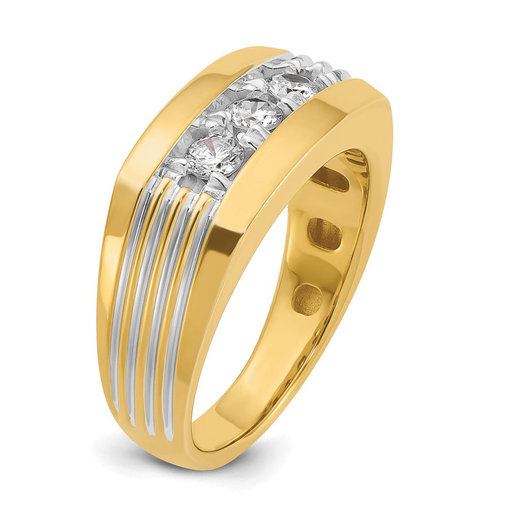 14k IBGoodman Men's Polished and Grooved 3-Stone Ring Mounting