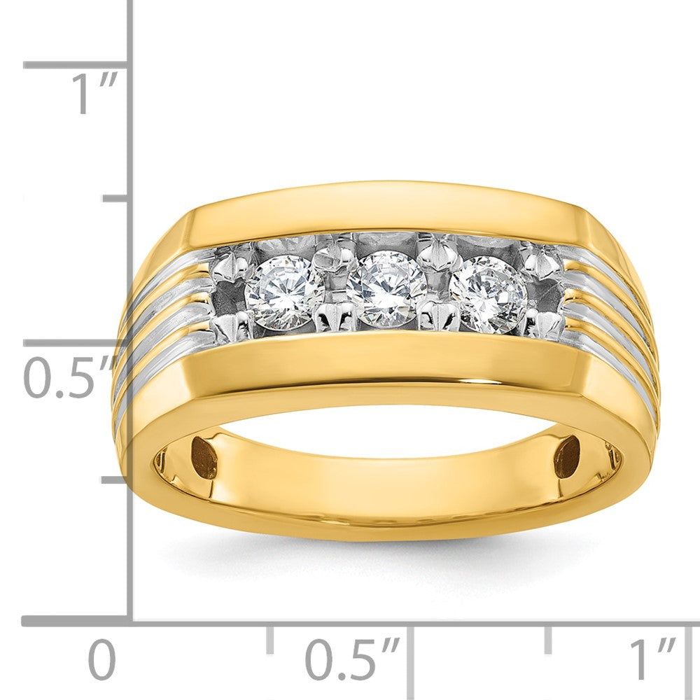 14k w/ White RH IBGoodman Men's Grooved 3-Stone Diamond Ring
