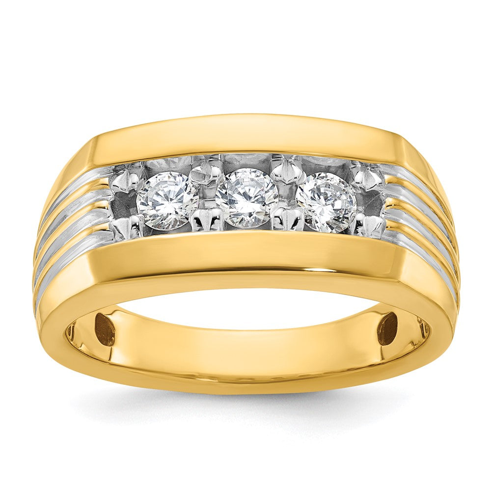 14k w/ White RH IBGoodman Men's Grooved 3-Stone Diamond Ring